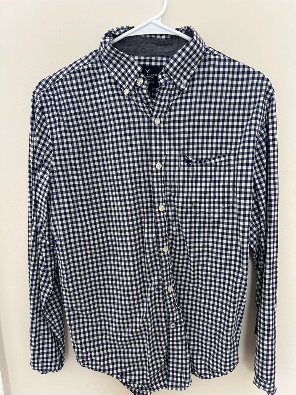 American Eagle Outfitters Navy and White Gingham Button-Down Shirt